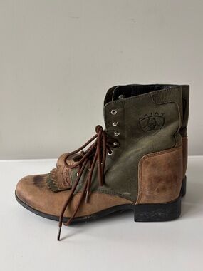 Ariat Women’s Leather Lace Up Boots Brown Green Fringe Kiltie Size 6.5